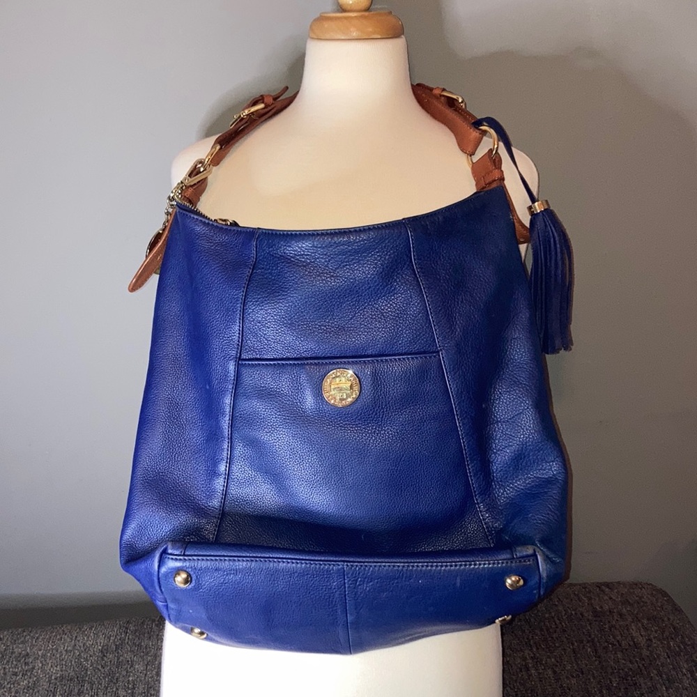 Isaac Mizrahi Designer Bold Blue Leather Oversized Shoulder Bag